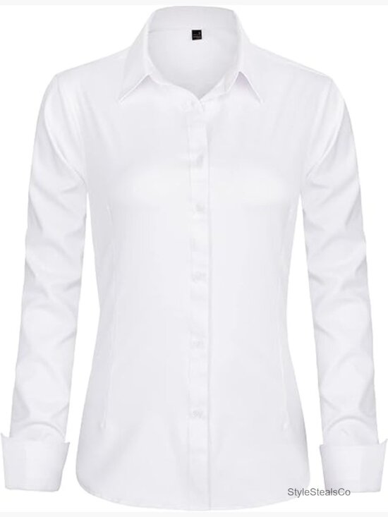 Tops - Wrinkle-Free Long Sleeve Button Down Blouse, Business Casual Office Top
